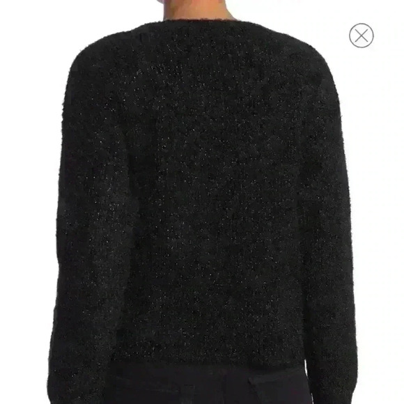 Nordstrom Abound Black Sparkle V-Neck Fuzzy Knit Pullover Sweater - Picture 3 of 10